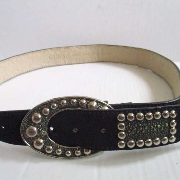 *GUESS MOD Black Leather and Silver Studded Belt